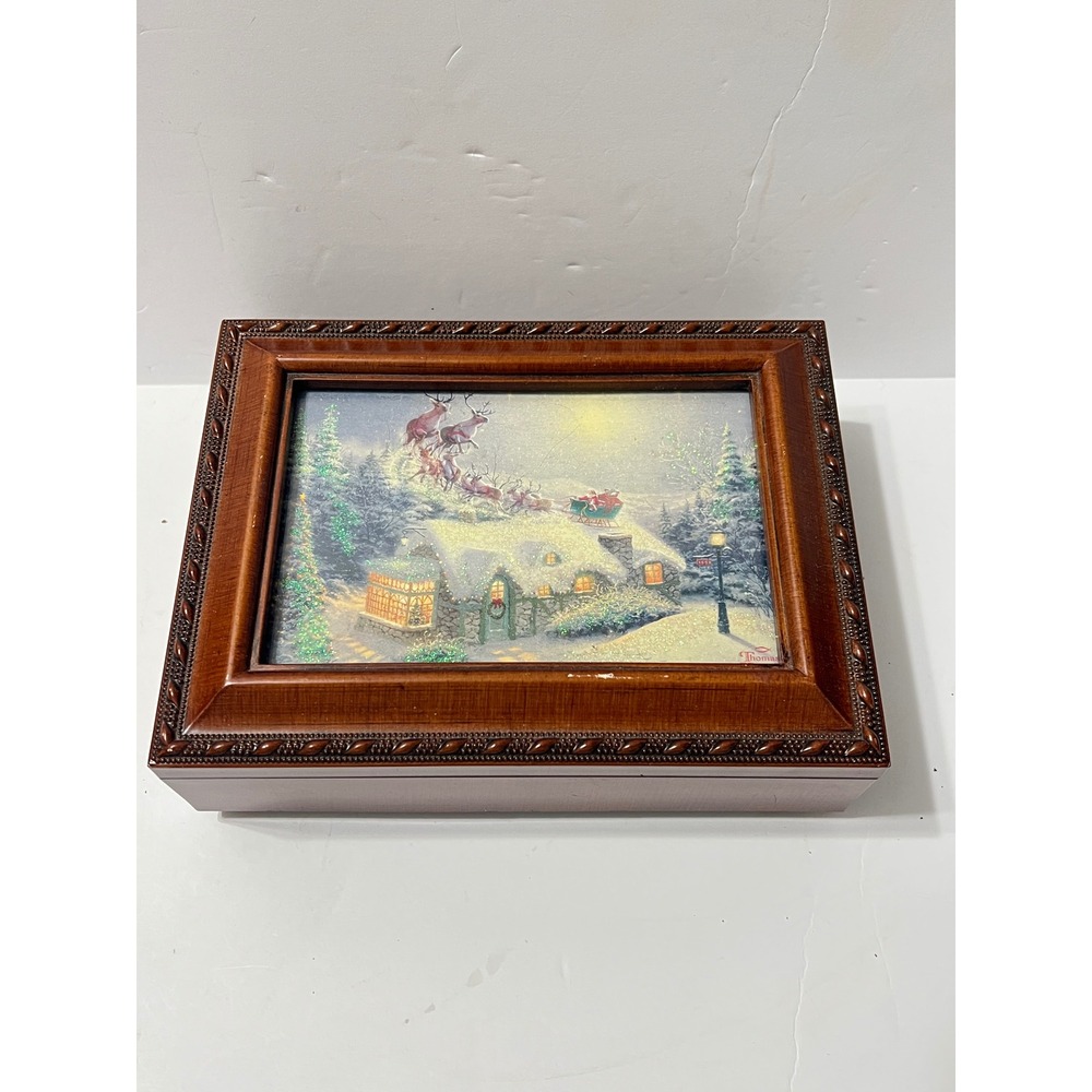 Thomas Kinkade Christmas Music Box Sankyo You Light Up My Life Wood Jewelry Box